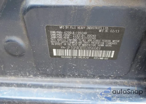 2013 Subaru Impreza 2.0I Premium z USA, uszkodzony, nr VIN JF1GPAC61D2856049